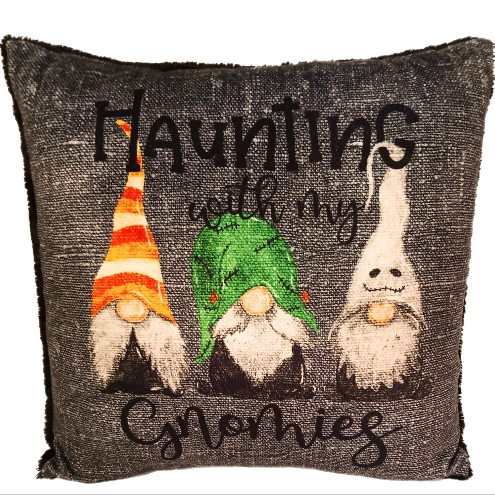Haunting With My Gnomes Minky Faux Fur Halloween Decor Pillow Case